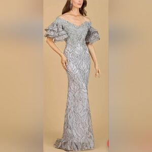 Evening GownLara Dresses 29190 - Tiered Sleeve V-Neck Evening Gow